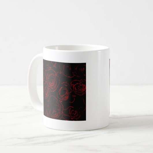 Rote Rosen Schwarzer Hintergrund Kaffeetasse (Vorderseite Links)