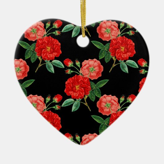 Rote Rosen, schwarzer Hintergrund, Keramik Ornament (Vorne)