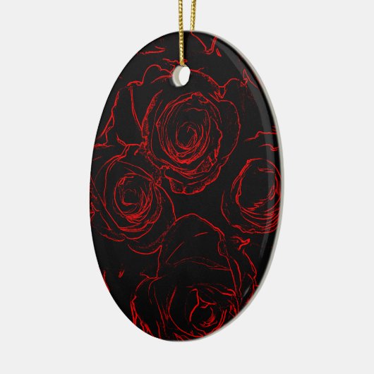 Rote Rosen Schwarzer Hintergrund Keramik Ornament (Links)