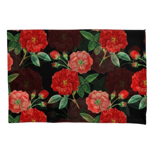 Rote Rosen, schwarzer Hintergrund, Kissenbezug (Vorderseite)
