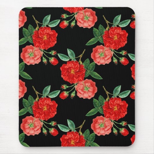 Rote Rosen, schwarzer Hintergrund, Mousepad (Vorne)