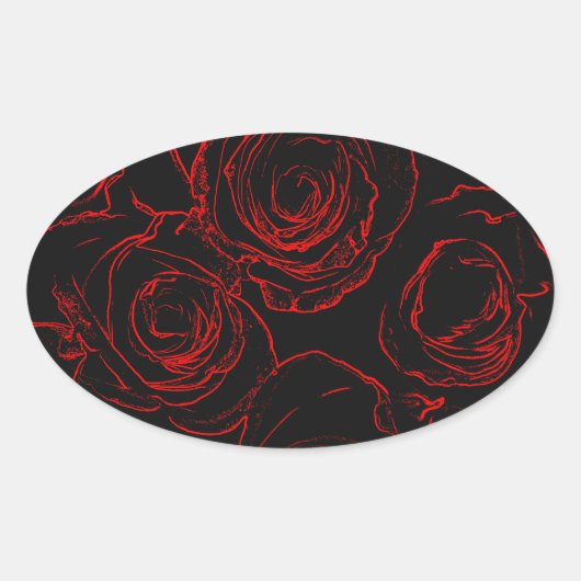 Rote Rosen Schwarzer Hintergrund Ovaler Aufkleber (Vorderseite)