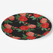 Rote Rosen, schwarzer Hintergrund, Pappteller (Schrägansicht)