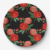 Rote Rosen, schwarzer Hintergrund, Pappteller (Vorderseite)