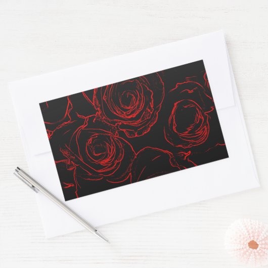 Rote Rosen Schwarzer Hintergrund Rechteckiger Aufkleber (Umschlag)
