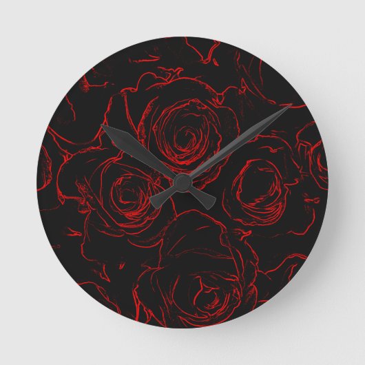 Rote Rosen Schwarzer Hintergrund Runde Wanduhr (Vorderseite)