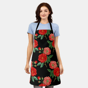 Rote Rosen, schwarzer Hintergrund, Schürze