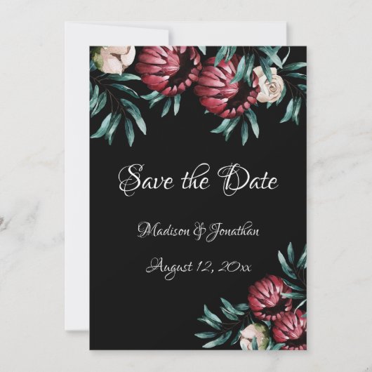 Rote Rosen Schwarzer Hintergrund Script Elegant Save The Date (Vorderseite)