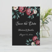 Rote Rosen Schwarzer Hintergrund Script Elegant Save The Date (Stehend Vorderseite)