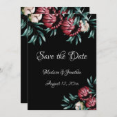 Rote Rosen Schwarzer Hintergrund Script Elegant Save The Date (Vorne/Hinten)