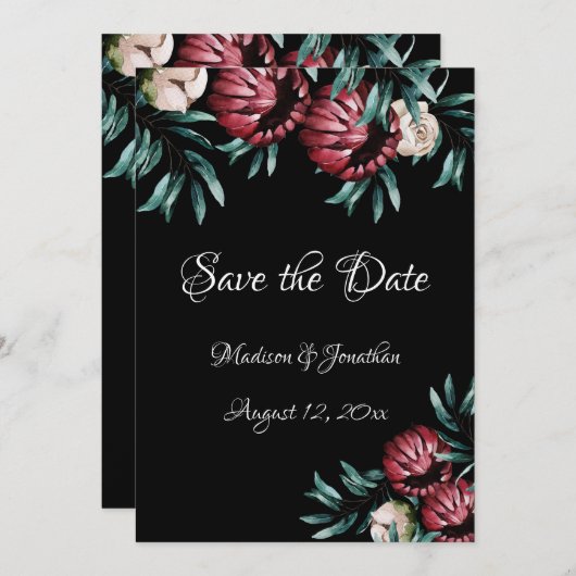 Rote Rosen Schwarzer Hintergrund Script Elegant Save The Date (Vorne/Hinten)