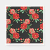 Rote Rosen, schwarzer Hintergrund, Serviette (Vorderseite)