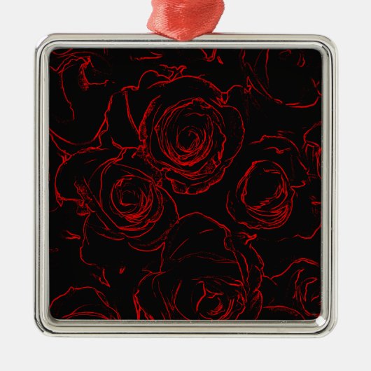 Rote Rosen Schwarzer Hintergrund Silbernes Ornament (Vorne)