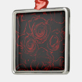 Rote Rosen Schwarzer Hintergrund Silbernes Ornament (Links)
