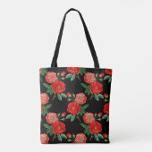 Rote Rosen, schwarzer Hintergrund, Tasche (Rückseite)