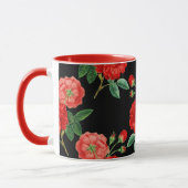 Rote Rosen, schwarzer Hintergrund, Tasse (Links)