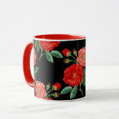 Rote Rosen, schwarzer Hintergrund, Tasse (Vorderseite Links)