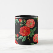 Rote Rosen, schwarzer Hintergrund, Tasse (Zentrum)