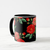 Rote Rosen, schwarzer Hintergrund, Tasse (Vorderseite Links)