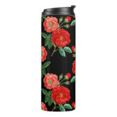 Rote Rosen, schwarzer Hintergrund, Thermosbecher (Nach links gedreht)