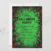 Rote Rosen Schwarzer Reben Grünes Pergament Hallow Einladung (Vorderseite)