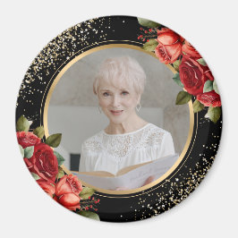Rote Rosen Schwarzes Gold Florales Foto Magnet