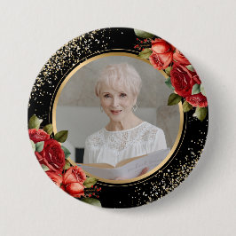 Rote Rosen Schwarzes Gold Foto Button