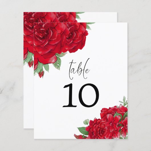 Rote Rosen Script-Hochzeitsskripte Tischnummer (Vorne/Hinten)