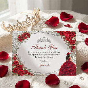 Rote Rosen Silberne Schmetterlinge Quinceañera Dankeskarte