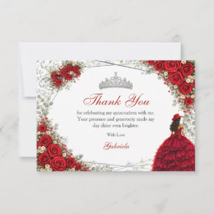 Rote Rosen Silberne Schmetterlinge Quinceañera Dankeskarte