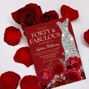 Rote Rosen Silver Diamond Gown 40. Geburtstag Part Einladung
