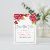 Rote Rosen & Silver Glitzer Save the Date Ankündigungspostkarte (Stehend Vorderseite)