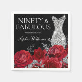 Rote Rosen Silver Gown Black 90. Geburtstag Serviette (Vorderseite)