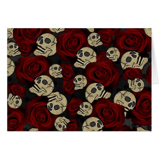 Rote Rosen & Skulls Black Floral Gothic Vielen Dan (Vorderseite (Horizontal))