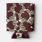 Rote Rosen & Skulls Grau-Weiße Blumengotik Dosenkühler (Vorderseite)