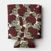 Rote Rosen & Skulls Grau-Weiße Blumengotik Dosenkühler (Rückseite)