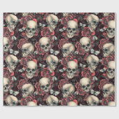 Rote Rosen & Skulls Halloween-Muster Geschenkpapier (Flach)