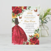 Rote Rosen Sonnenblumen Blumenstrauß Quinceñera Sü Einladung (Stehend Vorderseite)