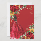 Rote Rosen Sonnenblumen Blumenstrauß Quinceñera Sü Einladung (Rückseite)