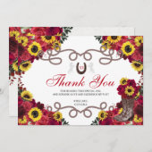 Rote Rosen Sonnenblumen Charro Quinceanera Vielen Dankeskarte (Vorne/Hinten)