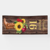 Rote Rosen Sonnenblumen Cowboy Boots Sweet 16 Bann Banner (Horizontal)