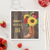 Rote Rosen Sonnenblumen Cowboy Boots Sweet 16 Serviette (Beispiel)