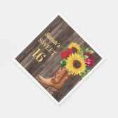 Rote Rosen Sonnenblumen Cowboy Boots Sweet 16 Serviette (Ecke)