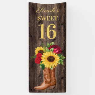Rote Rosen Sonnenblumen Cowboystiefel Sweet 16 Ban Banner