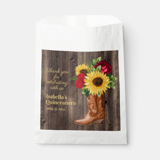 Rote Rosen Sonnenblumen Cowgirl Boots Quinceanera  Geschenktütchen (Vorderseite)