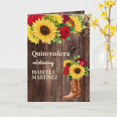 Rote Rosen Sonnenblumen Cowgirl Boots Quinceanera Karte (Gelbe Blume)