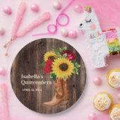 Rote Rosen Sonnenblumen Cowgirl Boots Quinceanera Pappteller (Party)