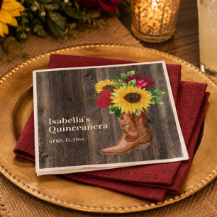 Rote Rosen Sonnenblumen Cowgirl Boots Quinceanera Serviette