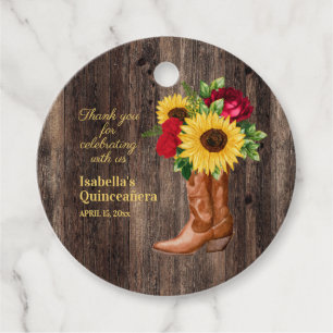 Rote Rosen Sonnenblumen Cowgirl Stiefel Quinceaner Geschenkanhänger