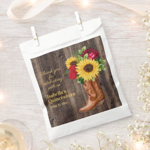 Rote Rosen Sonnenblumen Cowgirl-Stiefel Quinceaner Geschenktütchen